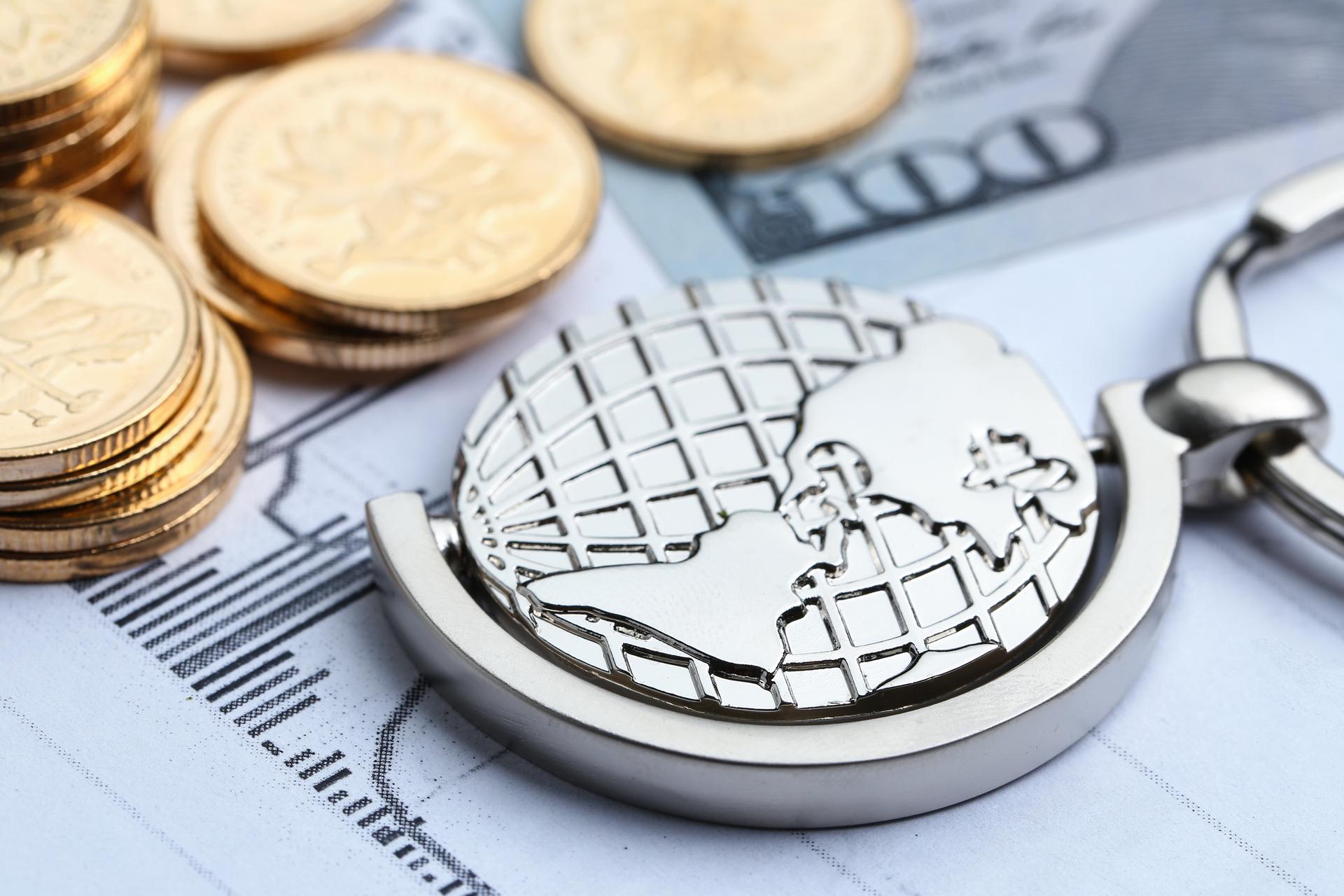 Coins Paper Money Globe White Statistic Form Background